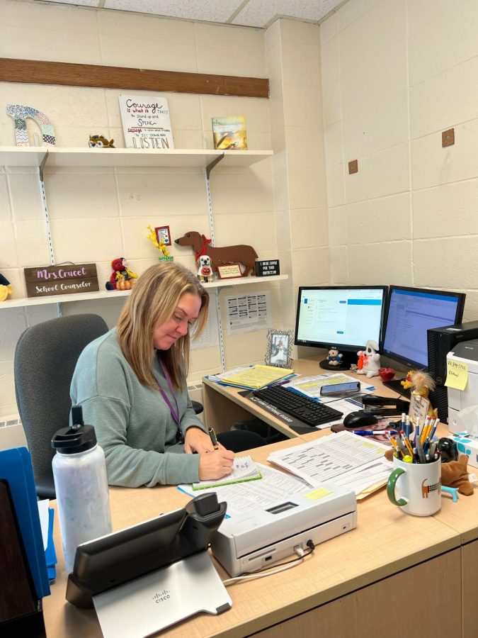 Mrs. Crucet is hard at work helping guide students through high school and beyond.